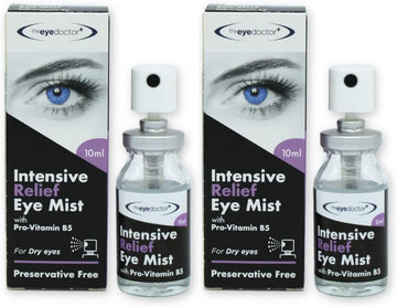 The Eye Doctor Eye Mist Intensive Relief Twin Pack - Soothes Irritated Tired Dry Eyes - Preservative Free - Contains Pro-Vitamin B5 - Suitable For Contact Lenses - 2X 10Ml Spray Bottle