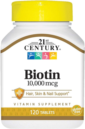 21st Century Biotin 10000 mcg, 120 Tablets (Pack of 3)