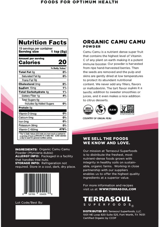 Terrasoul Superfoods Organic Camu Camu Powder, 17.5 Oz (5 Pack) - Raw | Natural Vitamin C | Immune Support