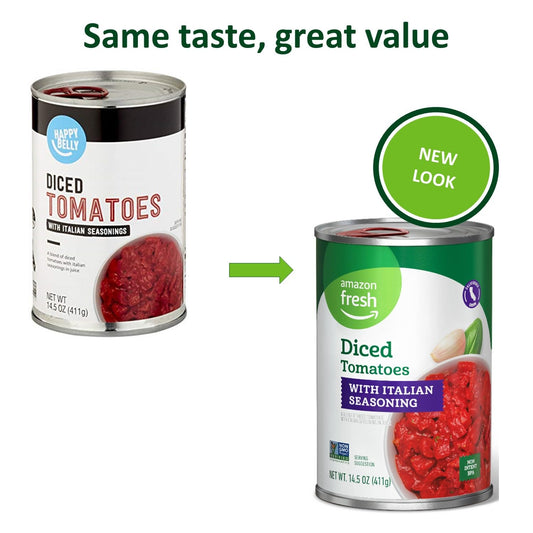 Amazon Fresh, Diced Tomatoes With Italian Seasonings, 14.5 Oz (Previously Happy Belly, Packaging May Vary)