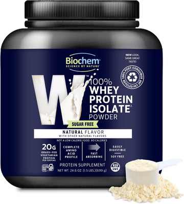 Biochem 100% Whey Isolate Protein - Natural Flavor - 12.3 Ounce, Preworkout & Immune Health - 20G Vegetarian Protein - Easily Digestible - Refreshing Taste - Keto Friendly & Easy To Mix…