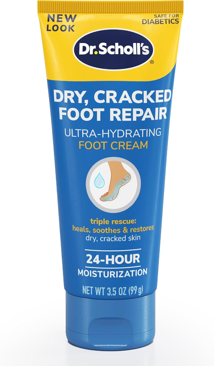 Dr Scholl's Dry, Cracked Foot Repair Ultra-Hydrating Foot Cream Moisturizer, 3.5 oz, Skin Care Foot Lotion with 25% Urea for Dry Cracked Feet, Heals and Moisturizes for Healthy Feet