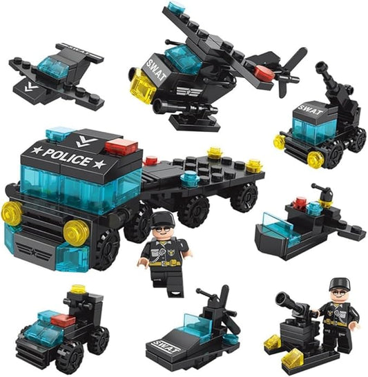 Emergency Rescue & Police Vehicle Building Block Set – Fire Truck, Aircraft & Police Car (Ages 4-10)