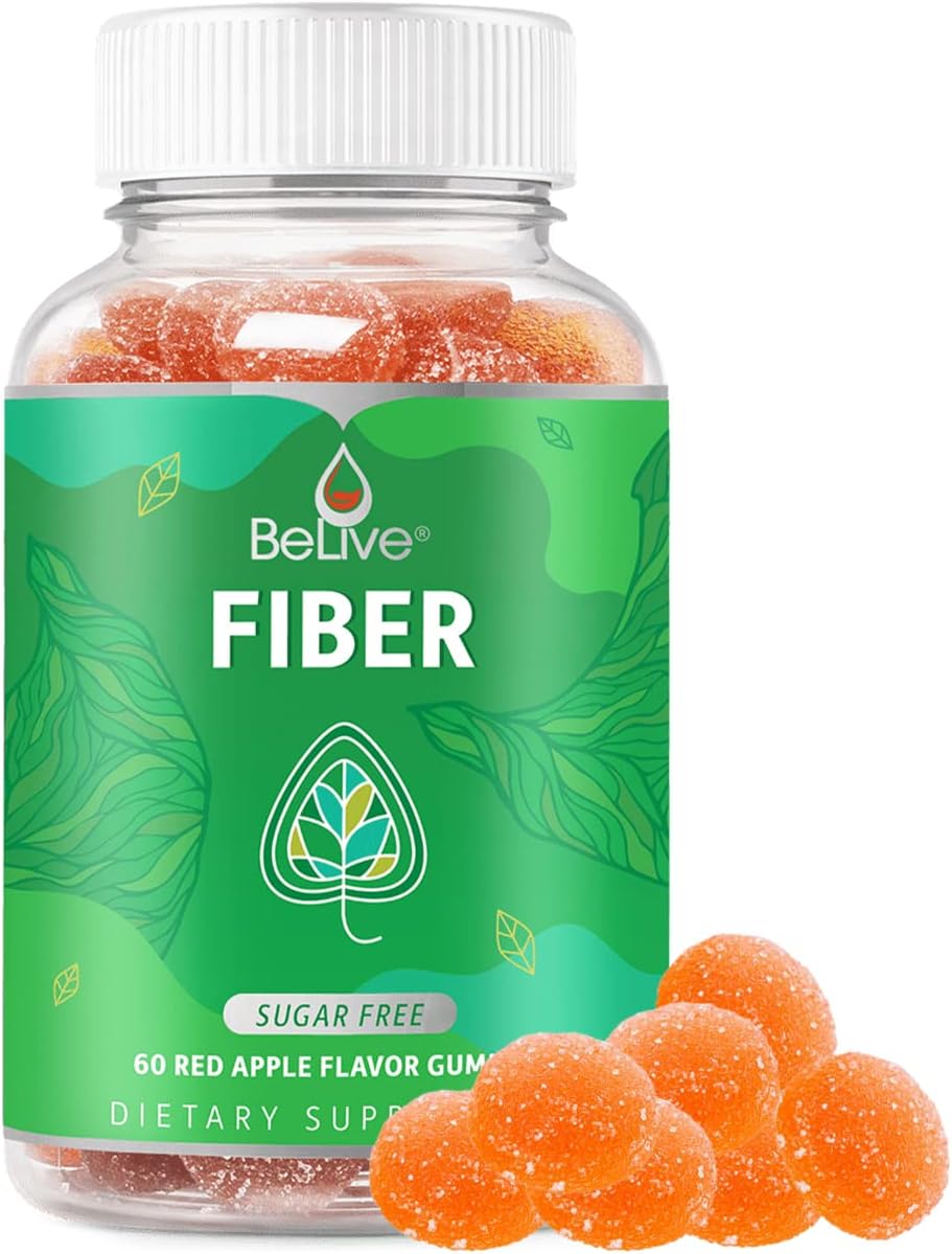 Belive Fiber Gummies - Prebiotic Fiber Supplement With Chicory Root & Inulin For Digestive Support & Overall Gut Health I Vegan, Sugar Free Gummies For Adults & Children | 60 Ct - Apple Flavor