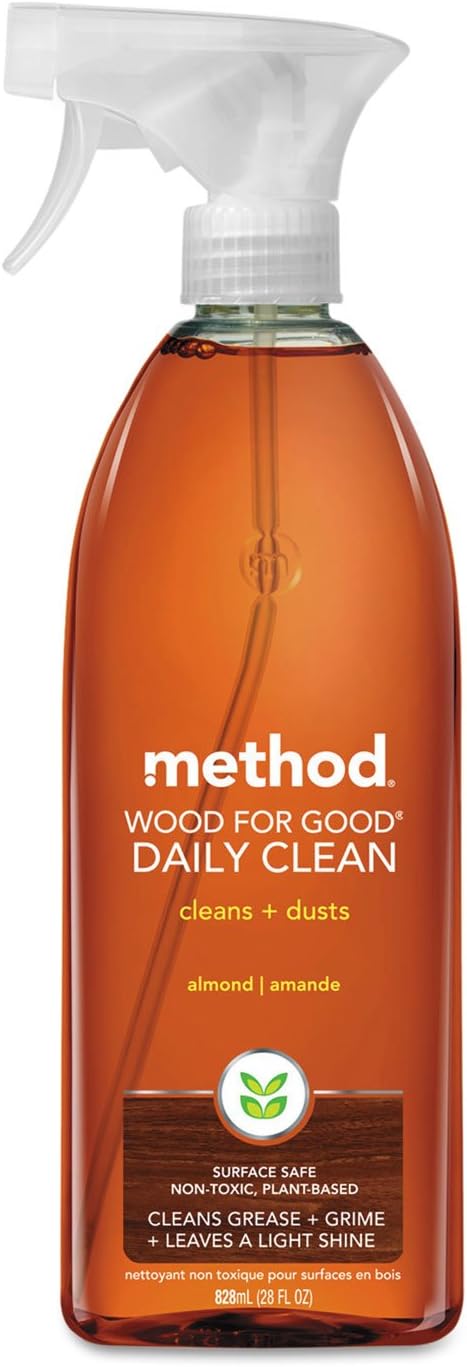 Method Daily Wood Cleaner, Almond, Plant-Based Formula That Cleans Shelves, Tables And Other Wooden Surfaces While Removing Dust & Grime, 28 Oz Spray Bottles, (Pack Of 8)