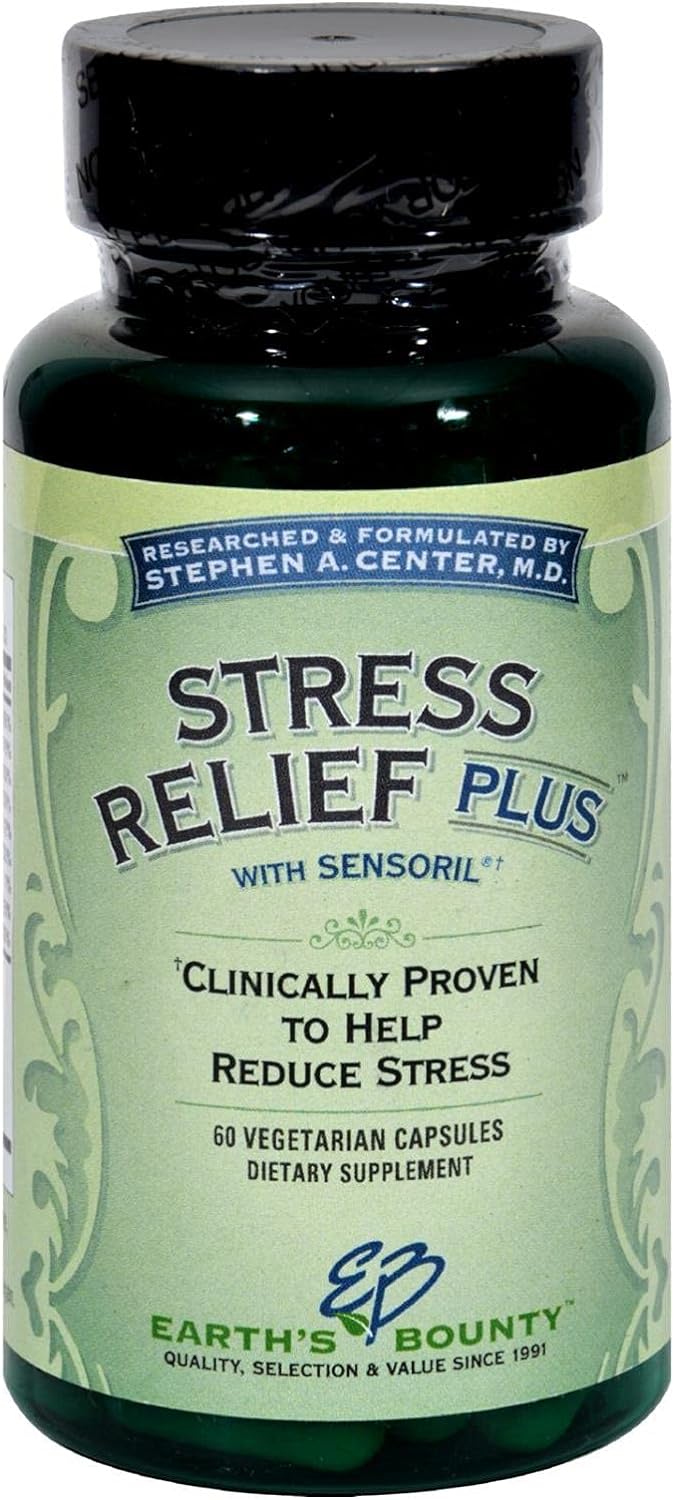 Earth's Bounty - Stress Relief Plus - 60 Vegetarian Capsules - All Natural Formula - Stress Support & Mood Enhancing Supplement - Promotes Calmness