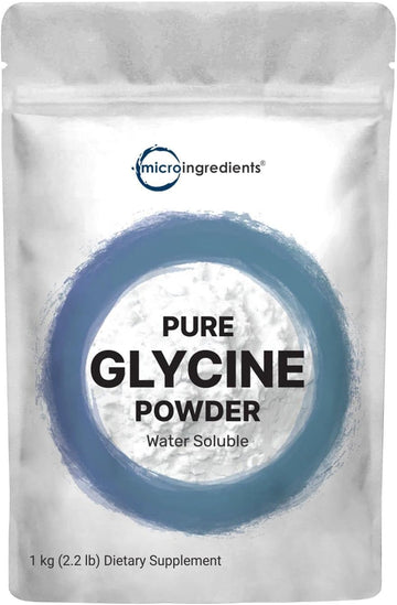 Micro Ingredients Glycine Powder, 1KG (2.2 Pounds), Glycine 1000mg Per Serving, Supports Restful Sleep and Neurotransmitter, Water Soluble and Products of USA