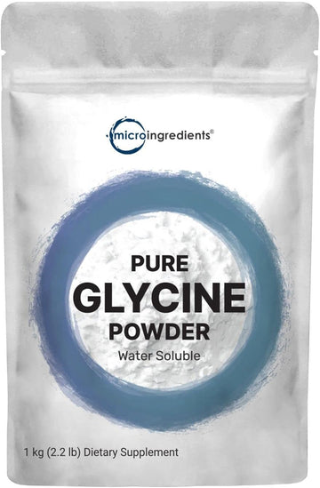Micro Ingredients Glycine Powder, 1Kg (2.2 Pounds), Glycine 1000Mg Per Serving, Supports Restful Sleep And Neurotransmitter, Water Soluble And Products Of Usa