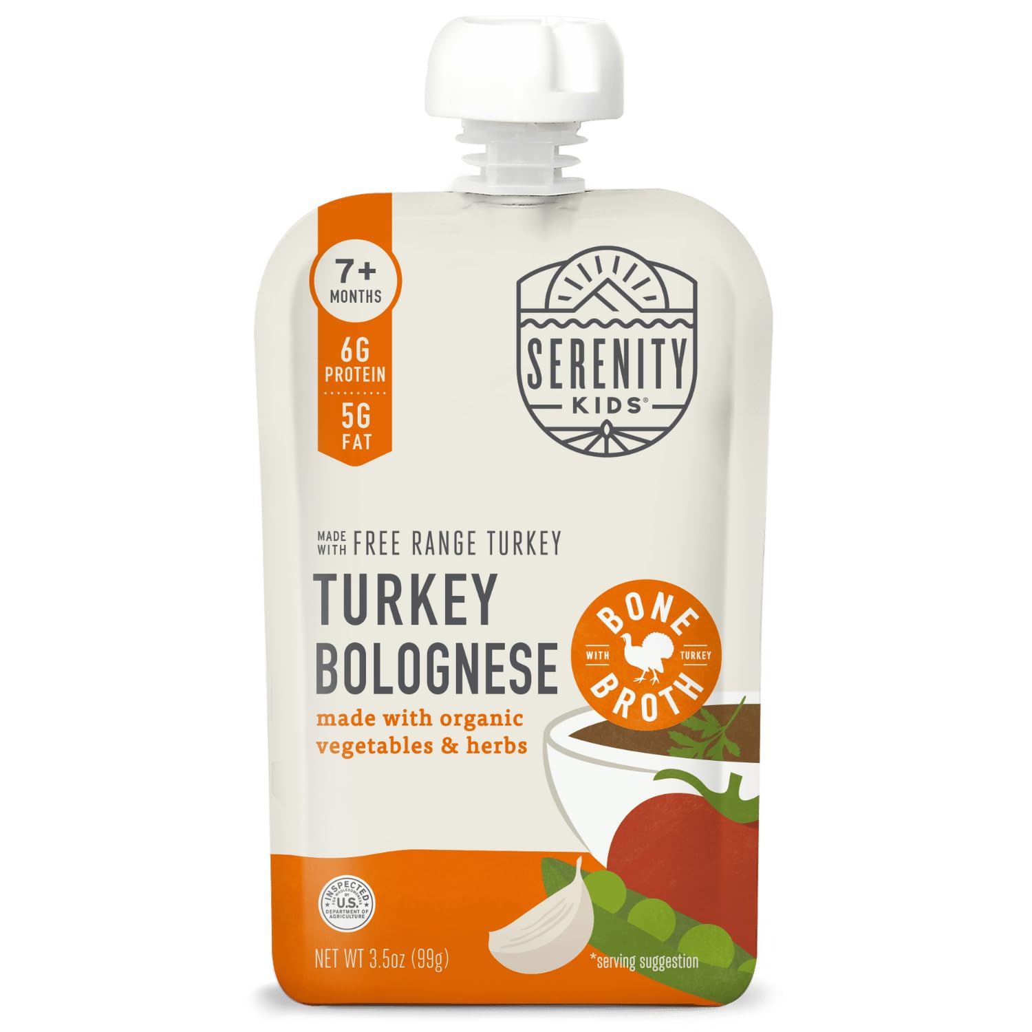 Serenity Kids 7+ Month Bone Broth Puree Made With Organic Veggies - Clean Label Project Purity Award Certified - Bpa-Free Pouch - 3.5 Oz Free Range Turkey Bolognese - 12 Count Baby Food Turkey Puree