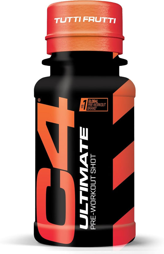 C4 Ultimate Pre-Workout Shot | Tutti Frutti Flavour Energy Shots, 12 X 60Ml Bottles | Sugar Free Pre-Workout Shot With 200Mg Caffeine, 2000Mg L-Citrulline, 2000Mg Beta Alanine, 800Mg Betaine