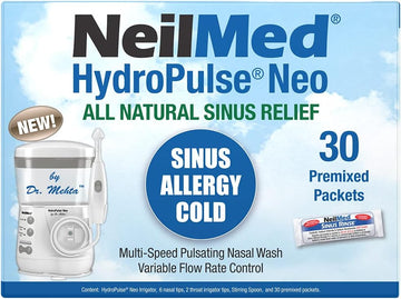 Neilmed Hydropulse Neo. Multi-Speed Electric Pulsating Nasal Sinus Irrigation System With 30 Sinus Rinse Premixed Packets