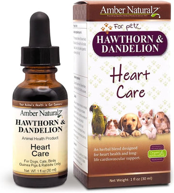 AMBER NATURALZ Hawthorn and Dandelion Herbal Supplement for Dogs, Cats, Birds, Guinea Pigs, and Rabbits | Pet Herbal Supplement for Heart Care | 1 Fluid Ounce Glass Bottle | Manufactured in The USA