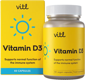 Vitl Vitamin D3 Supplement - 60 Vegan Softgel Capsules - Support For The Immune System, Bones & Joints, Teeth, Muscles And Heart - 2 Month Supply