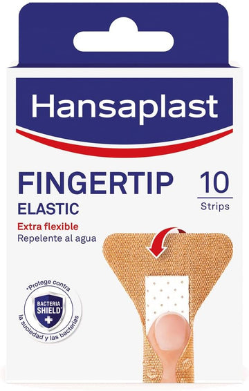 Hansaplast Fingertip Elastic Adhesive Fingertip Dressings, Water Repellent And Extra Flexible Finger Wound Dressings, Blocks 99% Of Bacteria, 10 Pack