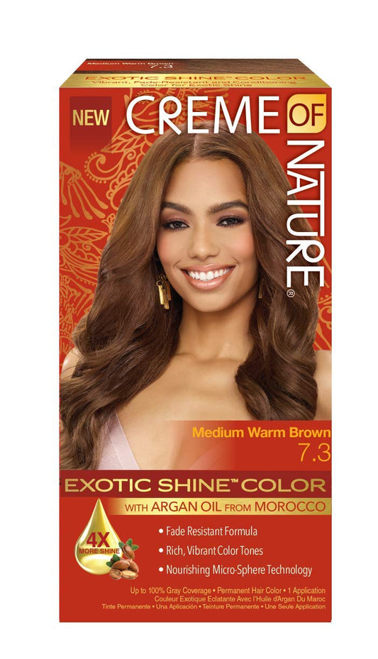 Exotic Shine Hair Color by Creme of Nature, 7.3 Medium Warm Brown, with Argan Oil from Morocco, 1 Application : Chemical Hair Dyes : Beauty & Personal Care