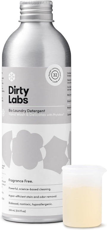 Dirty Labs | Hand Wash And Delicates | Scent Free | 32 Loads (8.6 Fl Oz) | Bio Enzyme Liquid Laundry Detergent | For Fine Silks, Wools, Handwash Garments | Hyper-Concentrated | Non Toxic, Biodegradable | Stain & Odor Removal