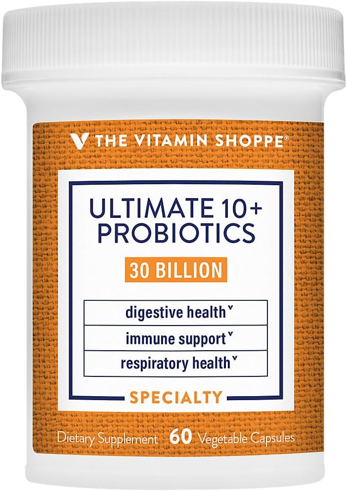 The Vitamin Shoppe Ultimate 10+ Probiotics, 30 Billion CFUs for Digestive Health, Immune Support and Respiratory Health (60 Vegetable Capsules)