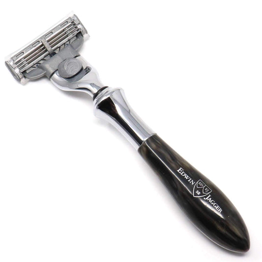 Edwin Jagger Plaza Imitation Black Marble Handle For A Gillette Mach3 Razor Cartridge (Imitation Ivory)