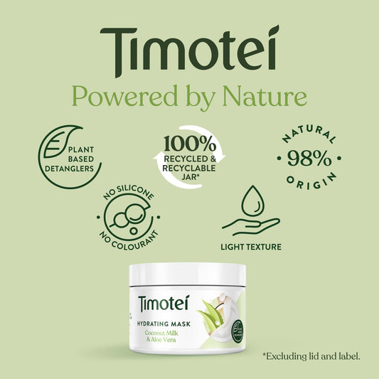 Timotei Shampoo, Conditioner Or Mask Silicon-Free Made From Natural Herbal Ingredients And Plant Based Detanglers Suitable For All Types Of Hair 300Ml, 2 Pack (Hydrating Mask)
