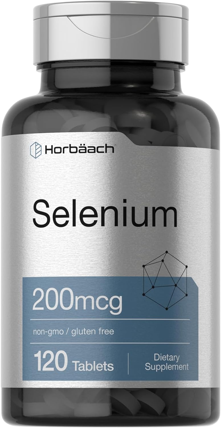 Horbäach Selenium Supplement | 200mcg | 120 Tablets | Non-GMO and Gluten Free