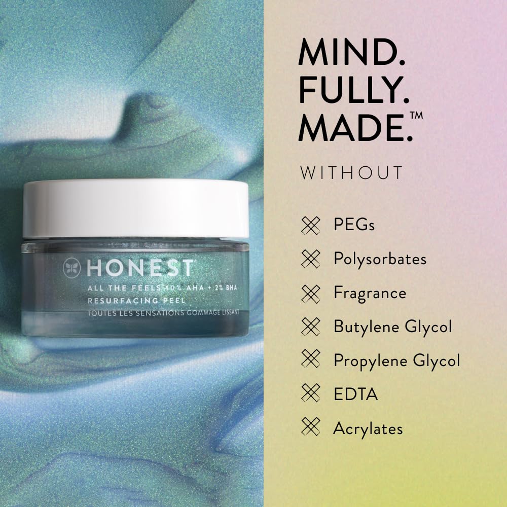 Honest Beauty All the Feels Resurfacing Peel | 10% AHA + 2% BHA | Deeply Exfoliates + Renews Skin | Vegan + Cruelty Free | 1.7 oz : Beauty & Personal Care