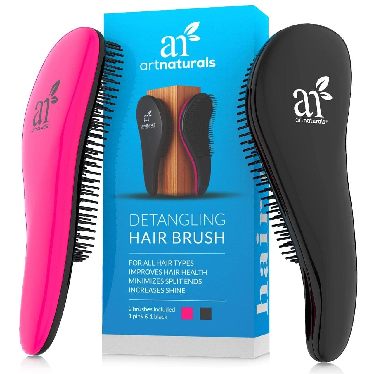 Artnaturals Detangling Hair Brush Set - (2 Piece Gift Set - Pink & Black) - Detangler Comb For Women, Men And Kids - Wet & Dry – Removes Knots And Tangles, Best For Thick And Curly Hair – Pain Free