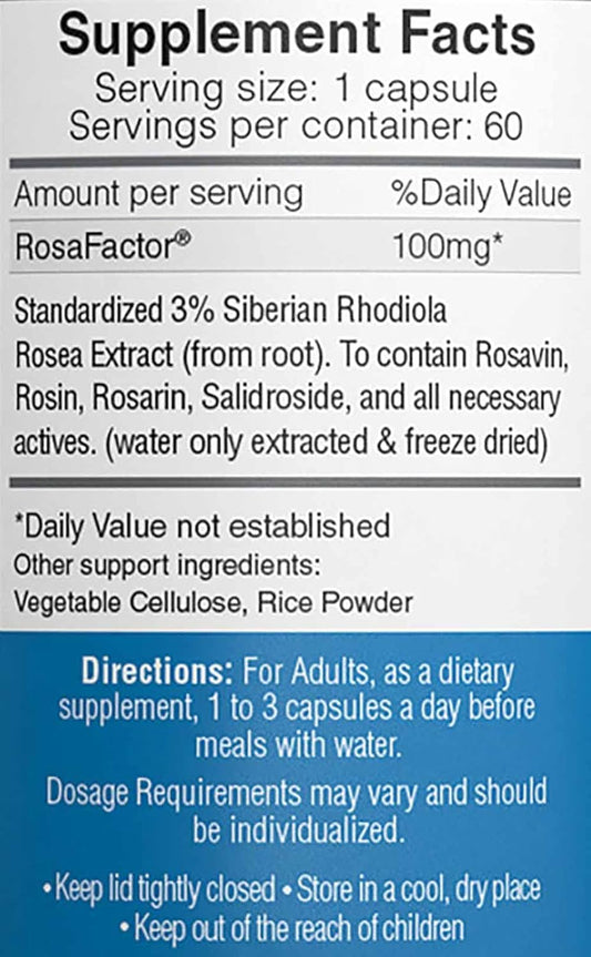 Rosavin -Siberian Rhodiola Rosea 60 V-Capsules 100Mg