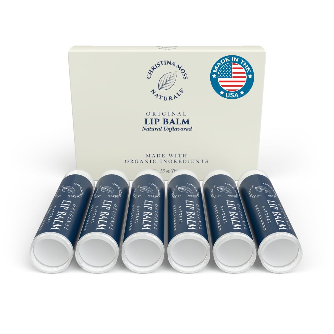 Unflavored Lip Balm For Dry Cracked Lips - Organic Beeswax Lip Moisturizer - Lip Repair For Severely Chapped Lips - Hydrating Moisturizing Lip Care Products - 6 Pack Bulk Set For Kids, Women, Men