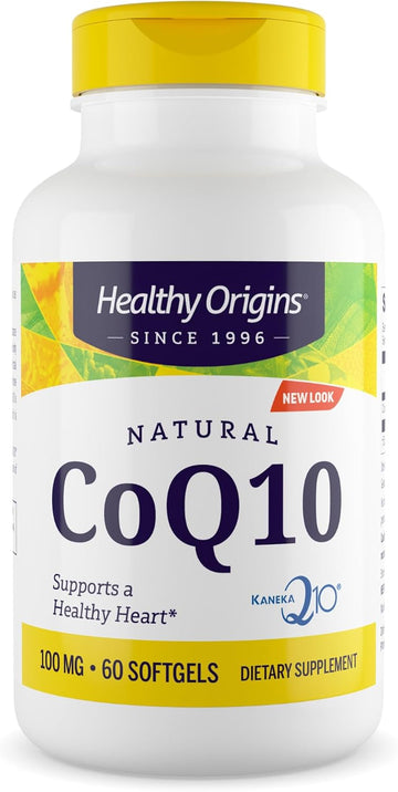 Healthy Origins Natural CoQ10 (Kaneka Q10), 100 mg - Heart Health & Energy Supplement - Gluten-Free & Non-GMO Supplements - 60 Softgels