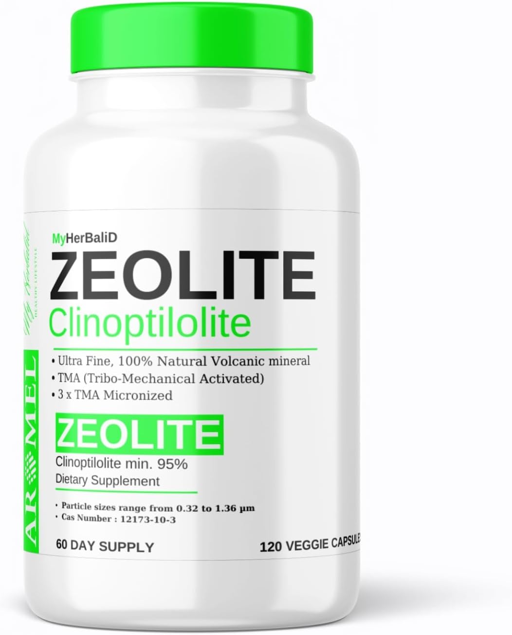 aromel Zeolite Powder 120 Capsules | Detox | Clinoptilolite 95% | 3X Activated | Natural Mineral Dust Less-Than 1 æm