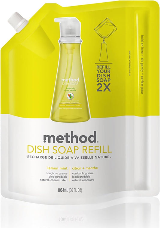 Method Gel Dish Soap Refill, Lemon Mint, Biodegradable Formula, Tough on Grease, 36 Fl Oz (Pack of 1)