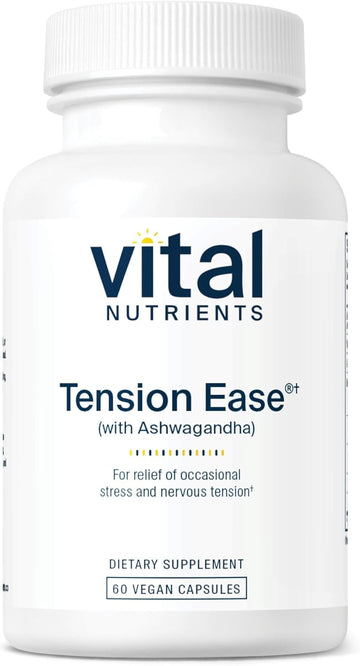 Vital Nutrients Tension Ease With Ashwagandha | Stress Relief Supplement For Relief Of Occasional Stress And Nervous Tension | Gluten, Dairy, Soy Free | Non-Gmo | 60 Capsules