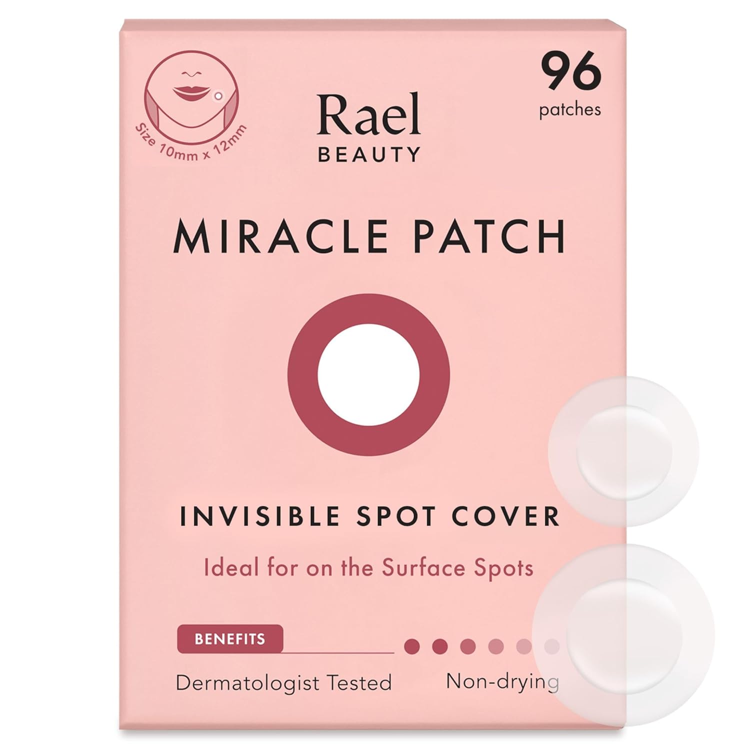 Rael Pimple Patches, Miracle Invisible Spot Cover - Hydrocolloid Acne Patch for Face, Blemishes, Zits Absorbing Patch, Breakouts Spot Treatment for Skin Care, Facial Sticker, 2 Sizes (96 Count)