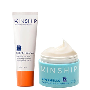 Kinship Self Reflect 100% Mineral Spf + Supermello Gel Cream Moisturizer Bundle | Probiotic Moisturizing Facial Sunscreen | Lightweight Hyaluronic Acid Face Lotion | Protect + Hydrate All Skin Types