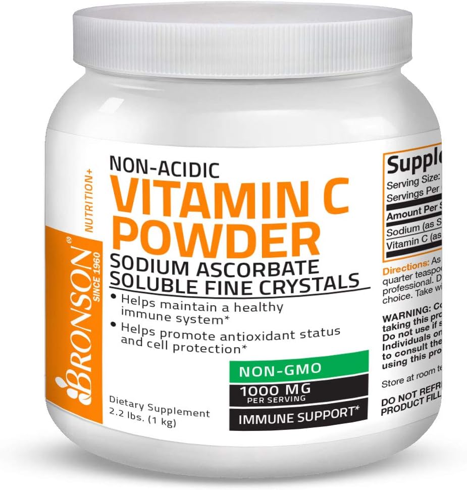 Non Acidic Vitamin C Powder Sodium Ascorbate Non GMO Soluble Fine Crystals - Healthy Immune System, Antioxidant and Cell Protection, 1 Kilogram (2.2 lbs, 35.3 Ounces) : Health & Household