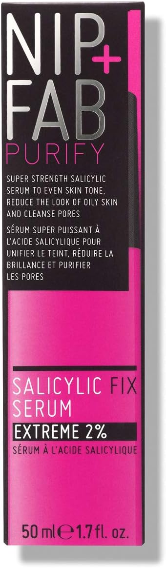 Nip + Fab Salicylic Acid Fix Serum Extreme 2% For Face With Aloe Vera And Purple Ginseng Extract, Bha Serum For Hydrating Skin Refine Pores Oil Control, 50 Ml