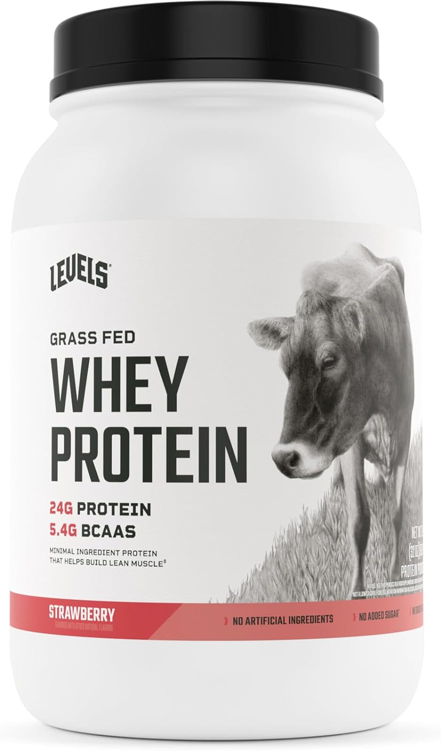 Levels Grass Fed 100% Whey Protein, No Hormones, Strawberry, 2LB