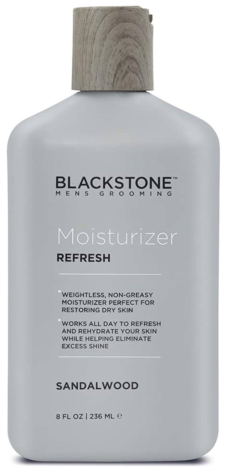 Blackstone Men'S Grooming Refresh Facial Moisturizer With Vitamin E, Peppermint & Hyaluronic Acid - Lightweight & Non-Greasy | Restores Dry Skin | Paraben & Cruelty Free | Usa Made, Sandalwood (8 Oz)