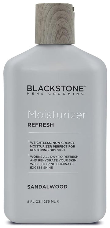 Blackstone Men'S Grooming Refresh Facial Moisturizer With Vitamin E, Peppermint & Hyaluronic Acid - Lightweight & Non-Greasy | Restores Dry Skin | Paraben & Cruelty Free | Usa Made, Sandalwood (8 Oz)