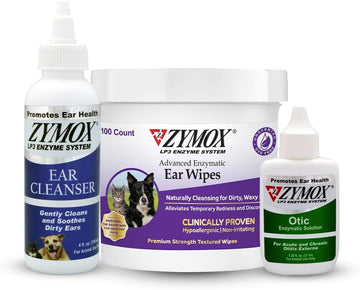 Pet King Brands Zymox Enzymatic Ear Wipes, Ear Cleanser, & Otic Ear Solution For Dogs And Cats - Product Bundle - For Dirty, Waxy, Smelly Ears And To Soothe Ear Infections, 100 Ct, 4 Oz And 1.25 Oz