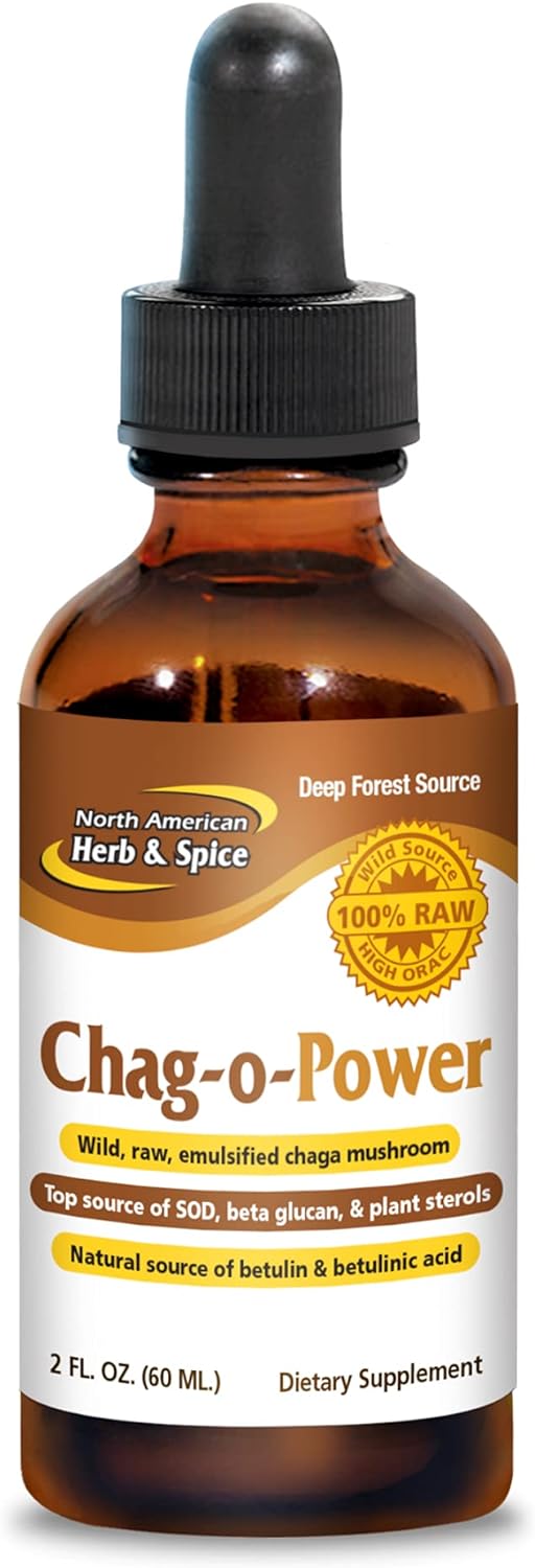 NORTH AMERICAN HERB & SPICE Chag-o-Power - 2 fl oz - Wild, Raw, Emulsified Chaga Mushroom - Heart Healthy - Natural Source of Betulin, Betulinic Acid, Sterols & SOD - 88 Servings