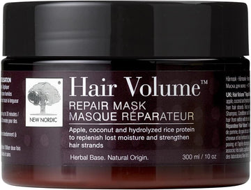 New Nordic Hair Volume Repair Mask - Promote Hair Growth For Dry Damaged Hair - Coconut & Castor Oil - Balance, Volumise & Strengthen - 300 Ml Jar