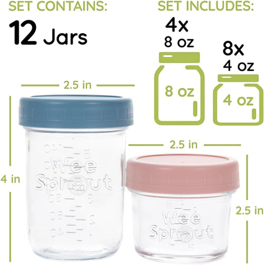 WeeSprout Glass Storage Jars 2022 (4 Ounce, 8 Ounce, Matte Variety)