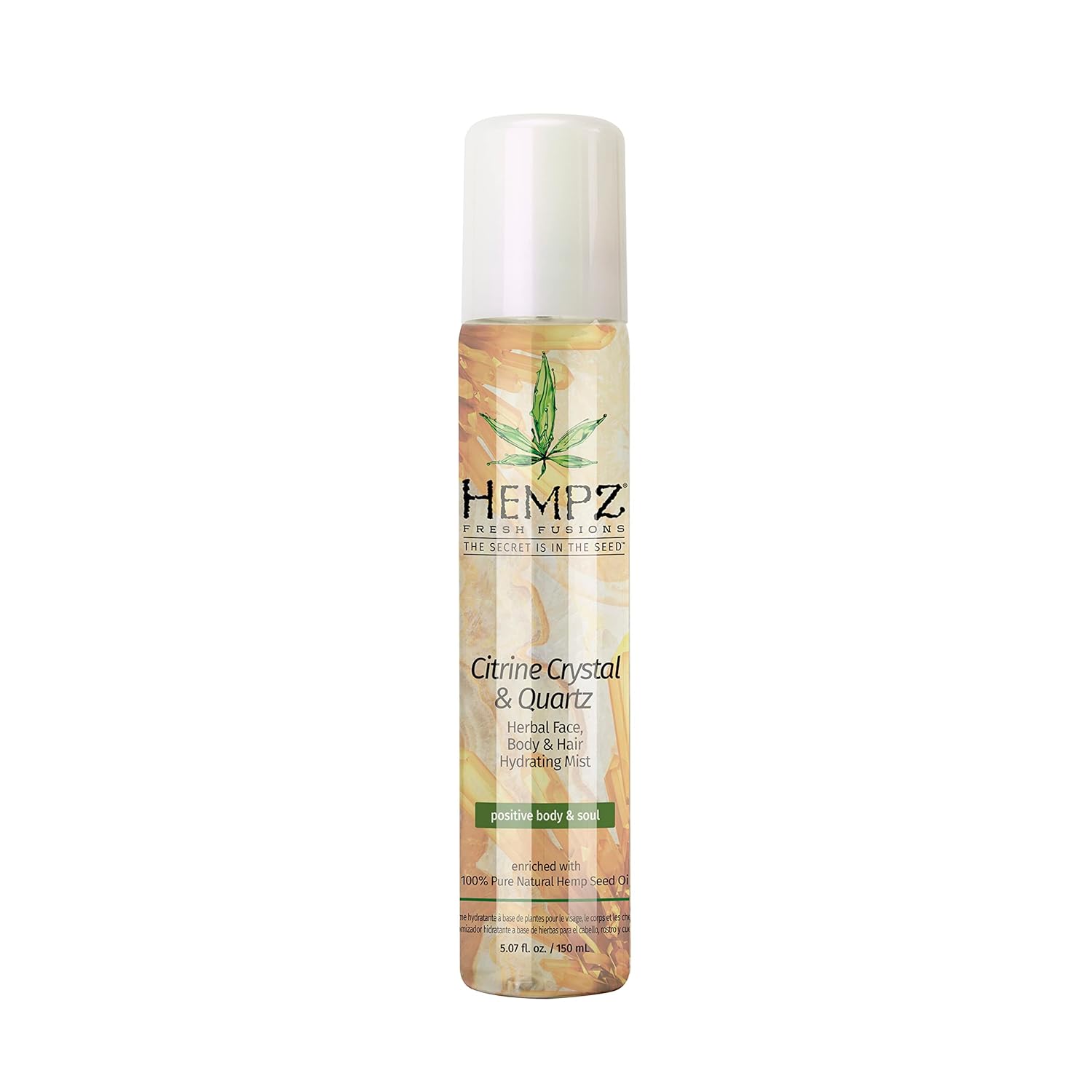 Hempz Fresh Fusions Citrine Crystal & Quartz Herbal Face, Body & Hair Hydrating Mist, 5.07 Oz. - Premium, Natural All Over Spray With Pure Hemp Seed Oil And Citrus - Calming Body Spray For Women