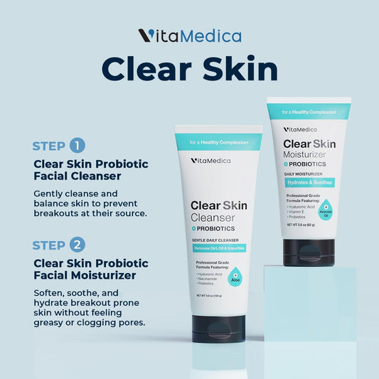 Vitamedica Clear Skin Probiotic Cleanser And Moisturizer | Natural Skincare For Breakout Prone Skin