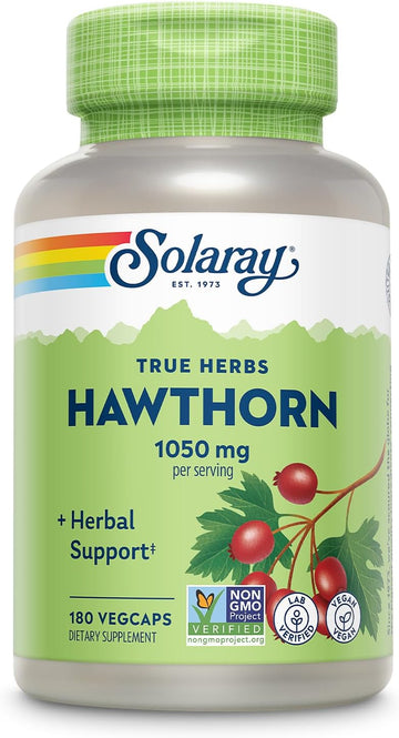 Solaray Hawthorn Berry Capsules 1050 Mg, Hawthorne Supplement For Cardiovascular Function & Circulation Support, 60 Day Money-Back Guarantee, Whole Berry, Vegan, 90 Servings, 180 Vegcaps