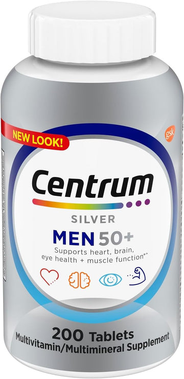 Centrum Silver Multivitamin For Men 50 Plus, Multimineral Supplement, Vitamin D3, B-Vitamins And Zinc, Gluten Free, Non-Gmo Ingredients, Supports Memory And Cognition In Older Adults - 200 Ct