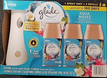 Glade Automatic Spray Aqua Waves: 1 Automatic Spray Unit; 2 AA Batteries; 3 Refills, 6.2 oz Each, Total: 18.6 oz : Health & Household