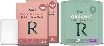 Rael Bundle - Heating Patch 2 Pack (6 Count) & Organic Cotton Cover Extra Long Overnight Pads (12 Count)