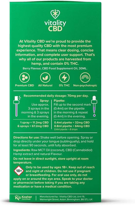 Vitality Cbd Oral Spray In Mct Oil, 1200 Mg, Natural, 30 Ml, No Thc